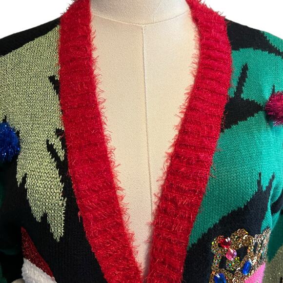 Ugly Christmas Sweater Cardigan Black Pink Flamingo SZ LG 33 Degrees Costume - Picture 3 of 12